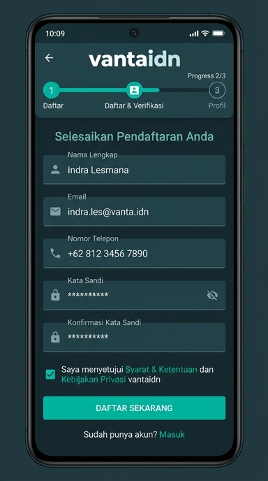 Tampilan halaman daftar vantaidn